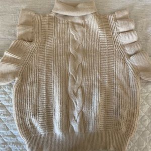 Ruffle Sleeve Turtleneck Natural Cable Sweater